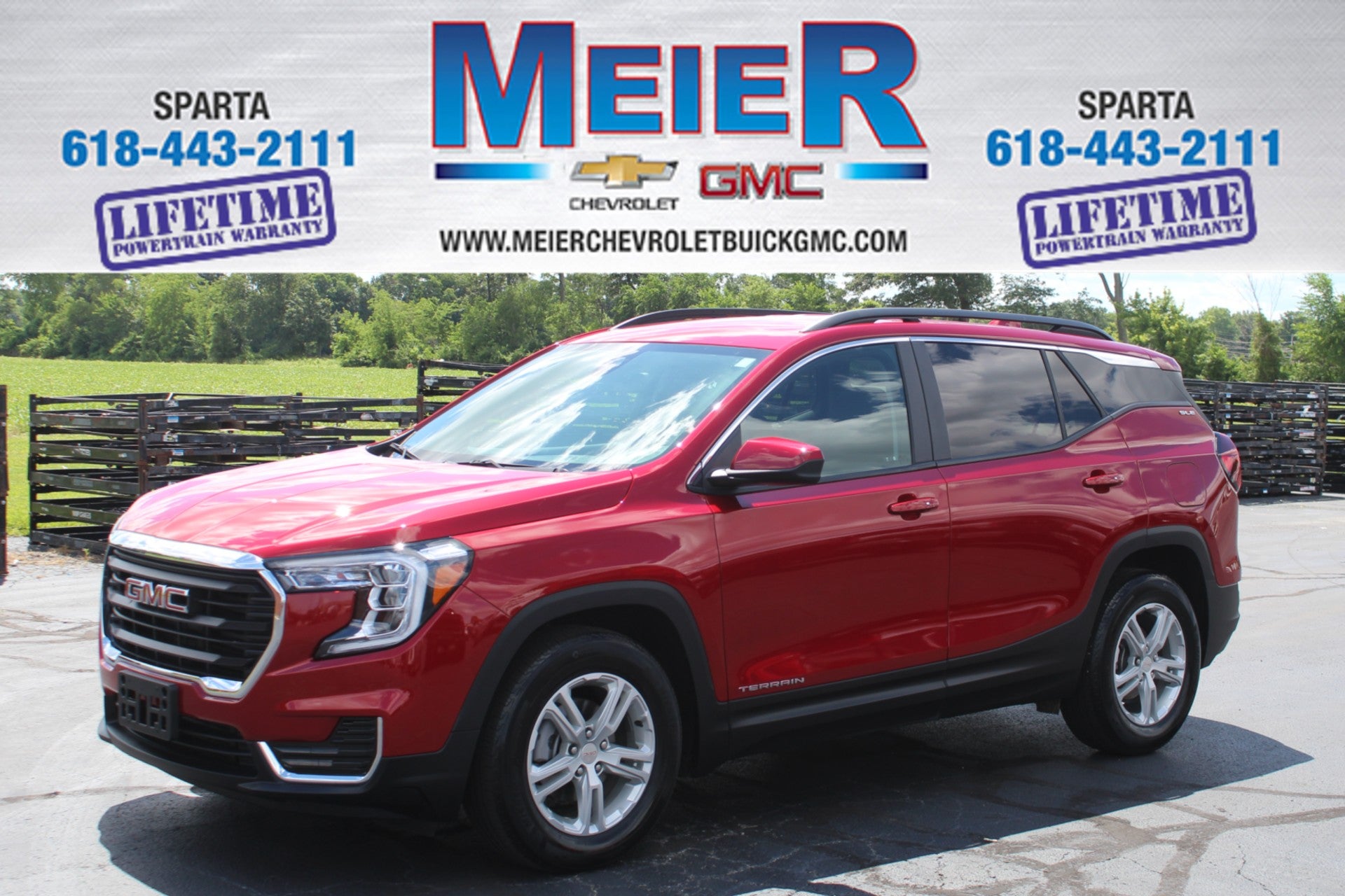 2023 GMC Terrain SLE in Volcanic Red Tintcoat — front three-quarter view
