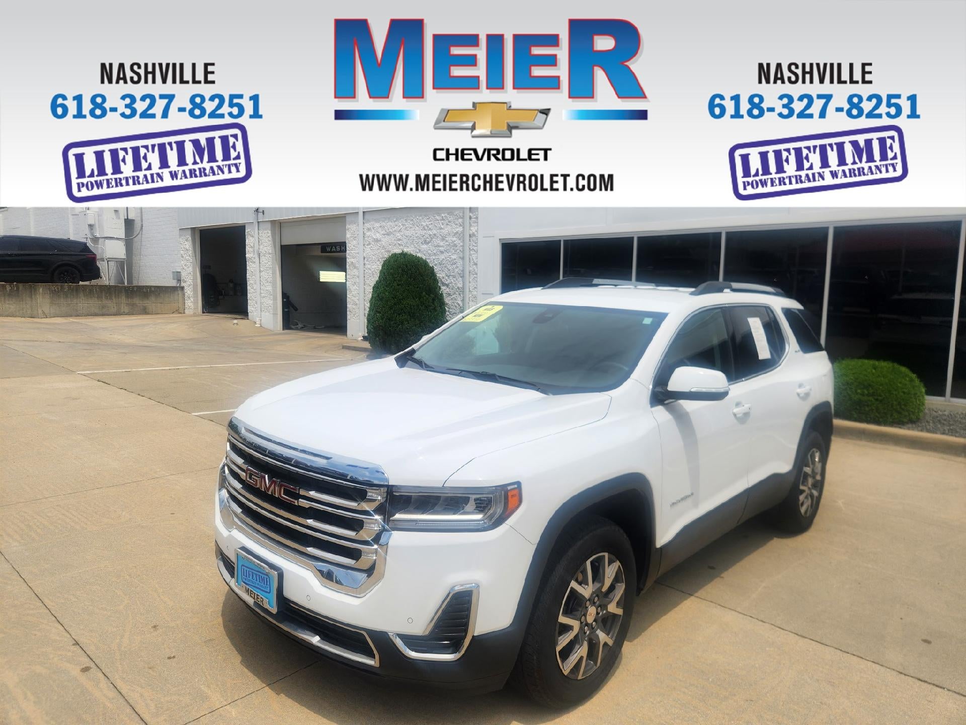 2023 GMC Acadia SLE in Summit White — front three-quarter view